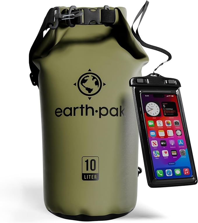 Earth Pak Waterproof Dry Bag - Roll Top Waterproof Backpack Sack Keeps Gear Dry for Kayak with Waterproof Phone Case-StrideForce Fitness