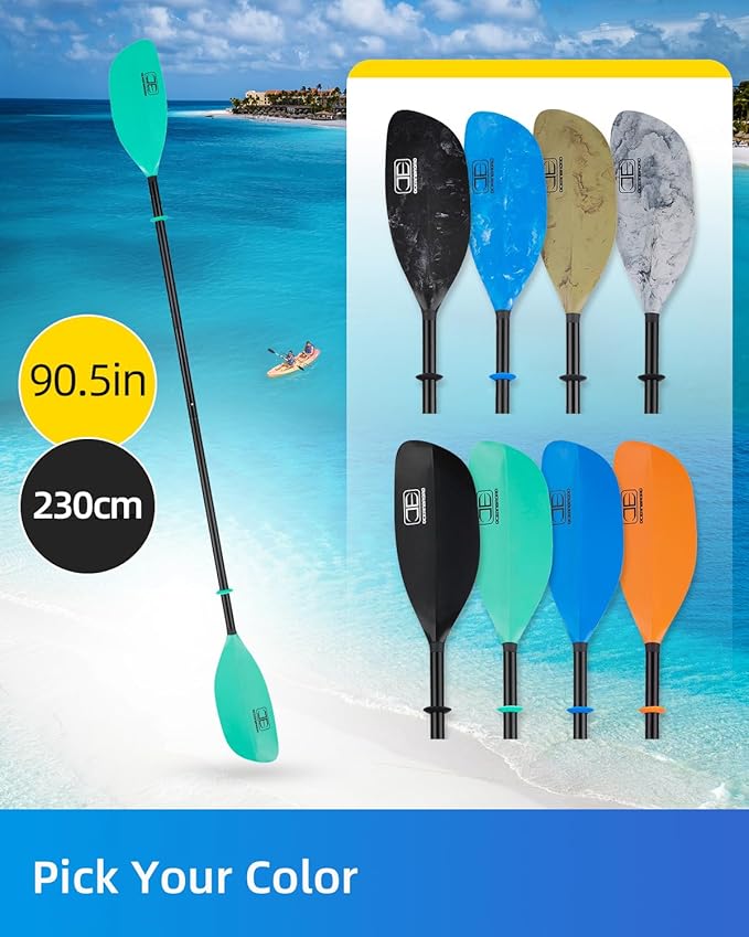 OCEANBROAD Kayak Paddle 86in/218cm, 90.5in/230cm Alloy Shaft 2-Piece Floatable Kayak Oar for Kayaking Canoeing Boating-StrideForce Fitness