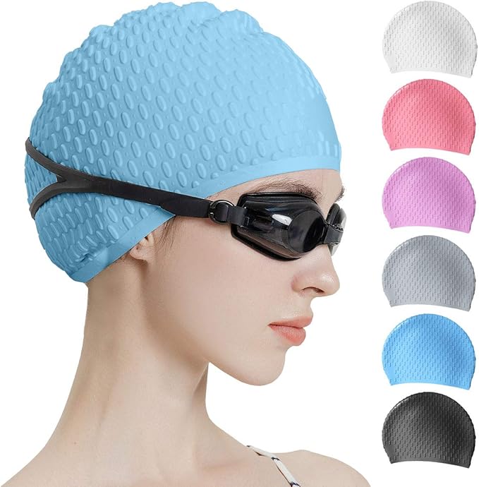 Tripsky Silicone Swim Cap,Comfortable Bathing Cap Ideal for Curly Short Medium Long Hair, Swimming Cap for Women and Men, Shower Caps Keep Hairstyle Unchanged…-StrideForce Fitness