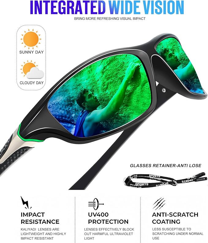KALIYADI Polarized Sunglasses-Men Sports Sunglassses: Mens Sunglasses with UV Protection for Fishing Driving Cycling Running-StrideForce Fitness