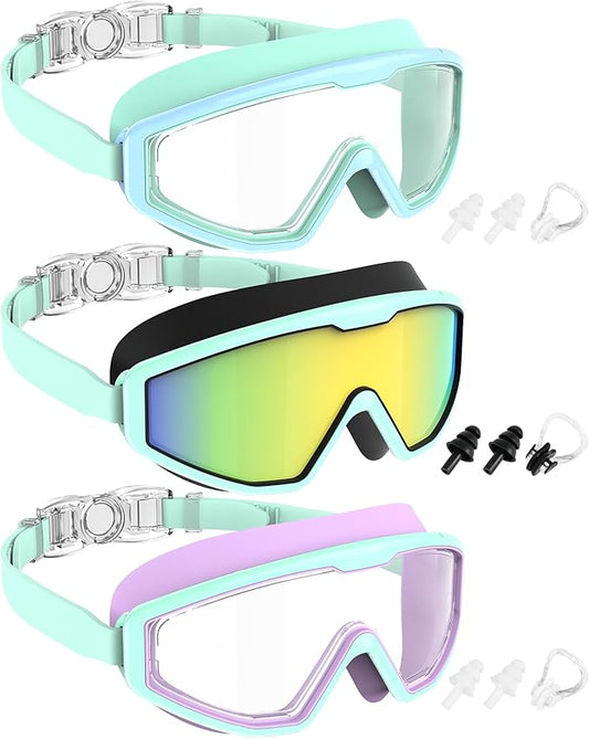 NSSIW Swim Goggles Swimming Kids-Goggles: Anti Fog No Leak with Nose Clip Earplugs for Girls Boys Youth 6-14 3 Pack-StrideForce Fitness
