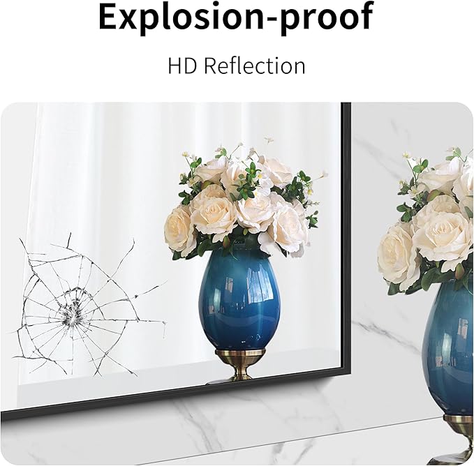 Black Bathroom Mirror for Wall, 60x36 Inch Rectangle Mirrors with Metal Frame, Modern Vanity Wall Mirror Decor for Entryway Hangs, Bathroom Living Room Horizontal or Vertical-StrideForce Fitness