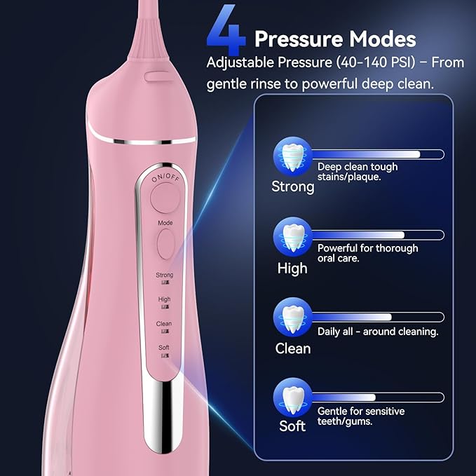 Water flossers for Teeth Pick, Portable Oral Irrigator Dental with 4 Modes 5 Jet Tips, IPX7 Rechargeable Water Tooth Flosser for Braces Sensitive Gum Care，300ml Tank for Home Travel Use