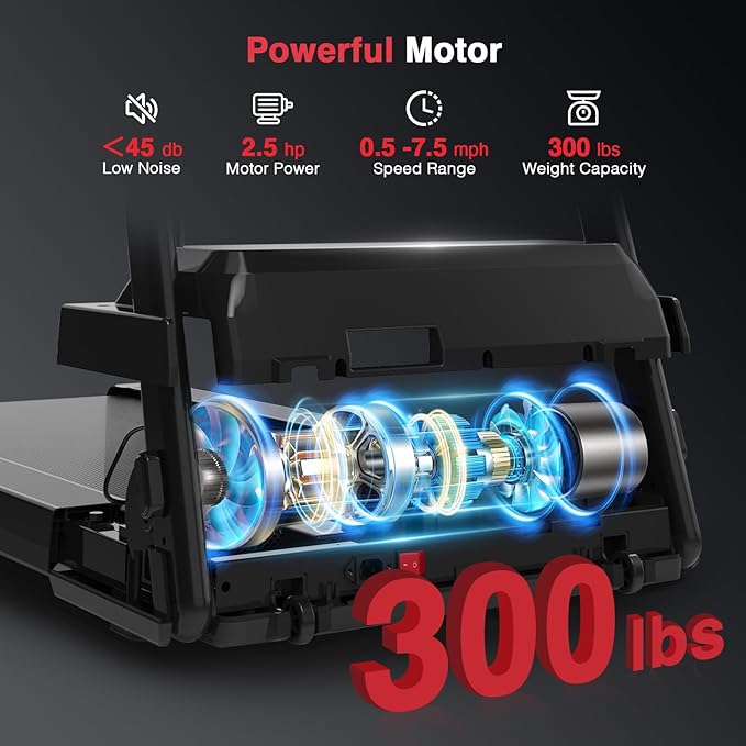 Redliro Treadmill for Seniors with Long Handrails - Recovery Machine for Walking 300 lbs Weight Capacity - Walking Treadmill Elderly with Desk & Cup Holder (Glossy Black)-StrideForce Fitness