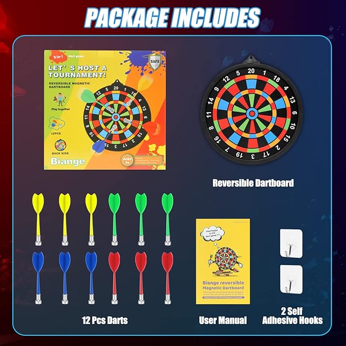 Magnetic Dart Board w/ 12 Darts, Toys for Boys Age 8-12, Safe Indoor Outdoor Games for Kids 8-12, Teen Gifts for 6 7 8 9 10 11 12 13 14 Year Old Boys Girls-StrideForce Fitness