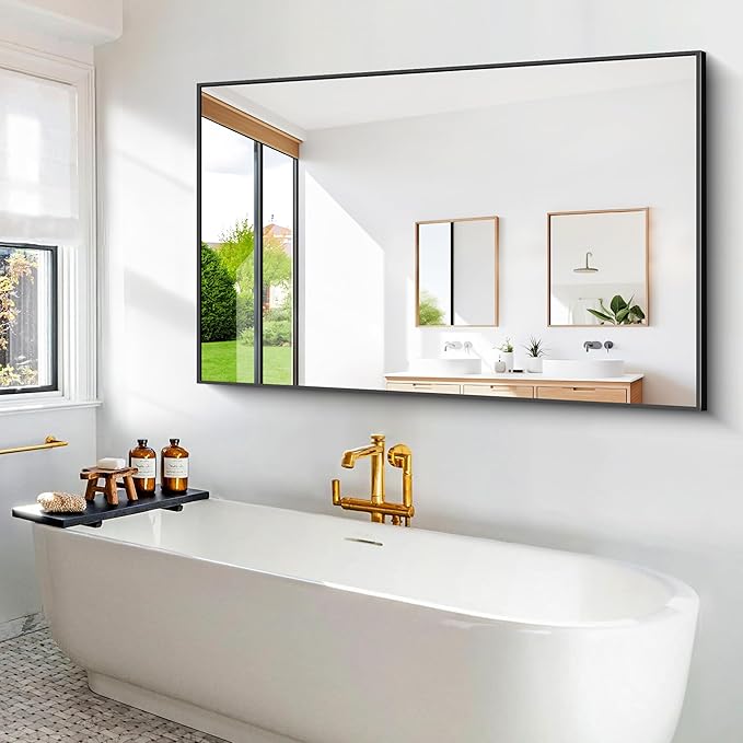 Bathroom Mirror,60x40 inch Bathroom Mirrors for Over Sink,Large Wall Mirror for Bathroom Wall Mounted Rectangle Mirrors,Black Vanity Mirror for Living Room,Bedroom Entryway,Horizontal/Vertical-StrideForce Fitness