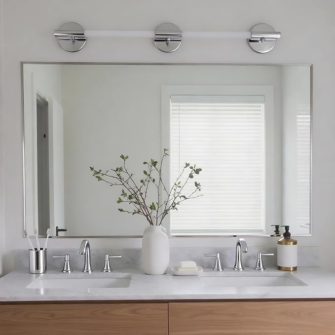 27x40 Inch Nickel Bathroom Mirror for Wall, Aluminum Frame Rectangle Rectangular Vanity Mirror, Modern Large for Bedroom, Living Room, Horizontal or Vertical-StrideForce Fitness