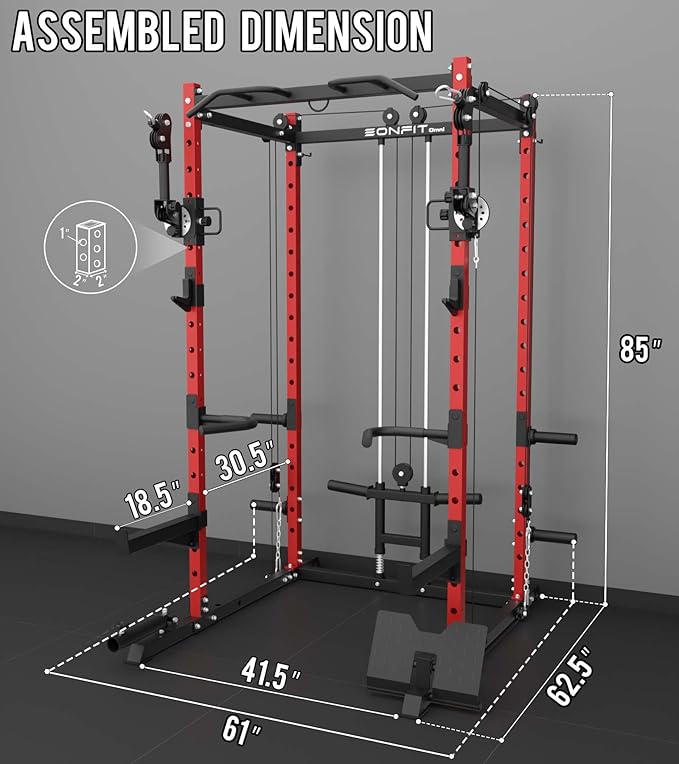 Eonfit E2 Power Cage，1500LB Squat Rack with Cable Crossover System.Multi-Function Power Rack for Home Gum.All-in-One Squat Rack with More Training Attachments-StrideForce Fitness