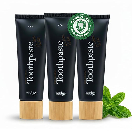 Nudge 10% Nano Hydroxyapatite Toothpaste, Remin+ with Vitamin E, Fluoride-Free, SLS Free, Helps Remineralize Enamel, Supports Dry Mouth Relief and Sensitive Teeth, Mint, 4 oz (Pack of 3)
