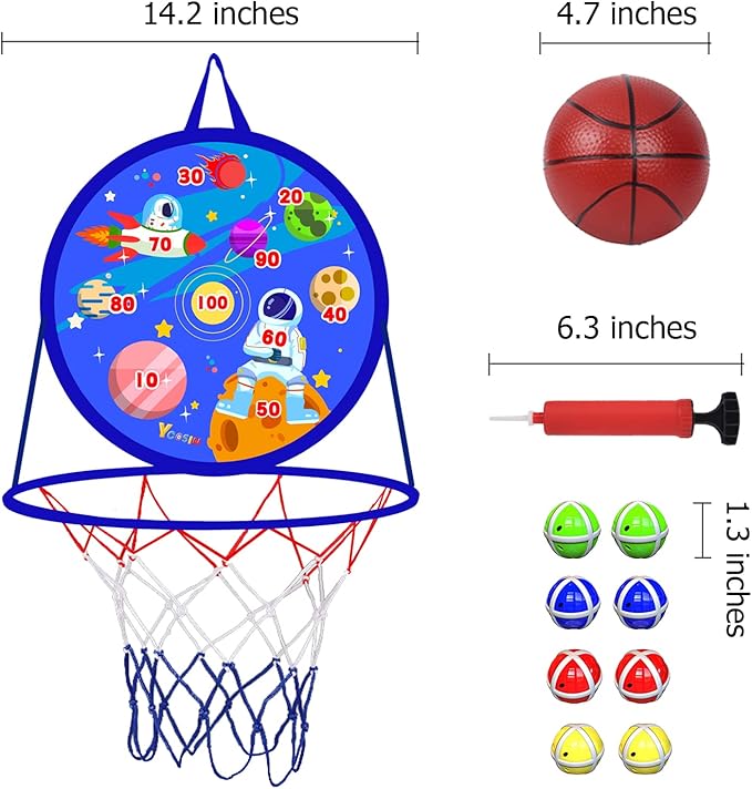 2 in 1 Basketball Hoop and Dart Board, 14" Dart Board for Kids, Basketball Hoop for Kids Toddlers, Sports & Outdoor Play, Birthday Gift Toys for 3 4 5 6 7 8 9 10 Year Old Boys Girls Kids, Party Favors-StrideForce Fitness