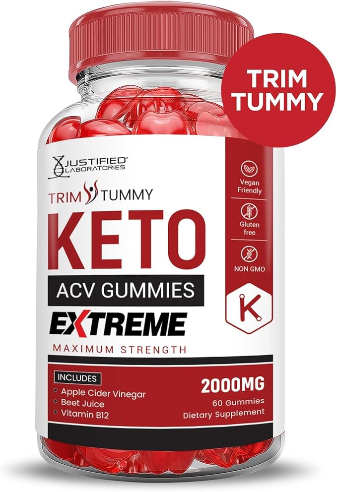 Justified Laboratories Trim Tummy Keto ACV Gummies Extreme 2000MG Trim Tummy Keto Gummies Apple Cider Vinegar Formulated with Pomegranate Beet Juice Powder B12 Vegan Non GMO 60 Gummys-StrideForce Fitness