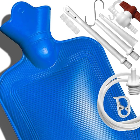 2 L Home Enema Bag Kit with 2 Enema Tips,60 inch Long Silicone Hose, Controlable Water Flow Valve, Hot-Water Bottle for Colon Cleansing Enemas (Upgraded-Blue)-StrideForce Fitness