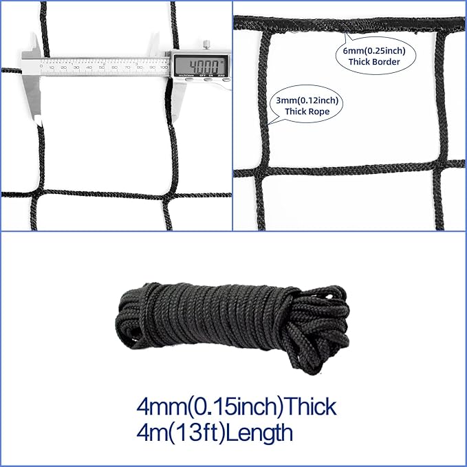 Soccer Backstop Net, High Impact Barrier Net, Nylon Practice Sports Netting 10x20ft/10x30ft/10x40ft (Installation Rope Included)-StrideForce Fitness