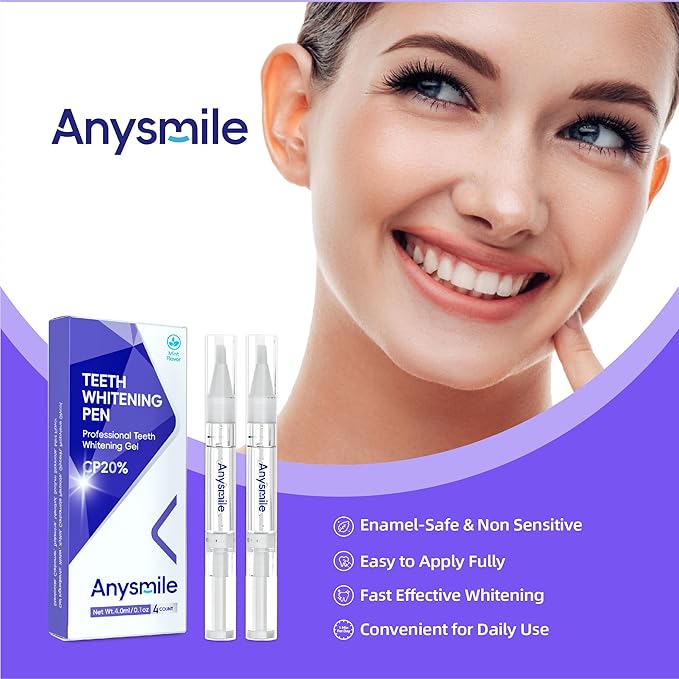 Teeth Whitening Pens Non Sensitive Teeth Whitener Gel with Effective 20% Carbamide Peroxide, 4 Professional Tooth Whitening Gel Pens 2ml/Pen