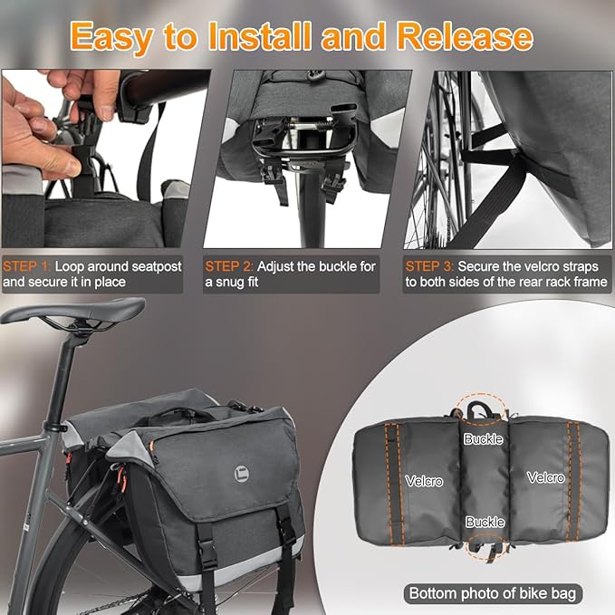 Bike Panniers, Waterproof Panniers Bike Bags for Rear Rack 25L-35L Expandable – Large Bicycle Saddle Bag with Reflective Strips, Double Panniers Storage Cargo Bag for Cycling Traveling Commuting-StrideForce Fitness