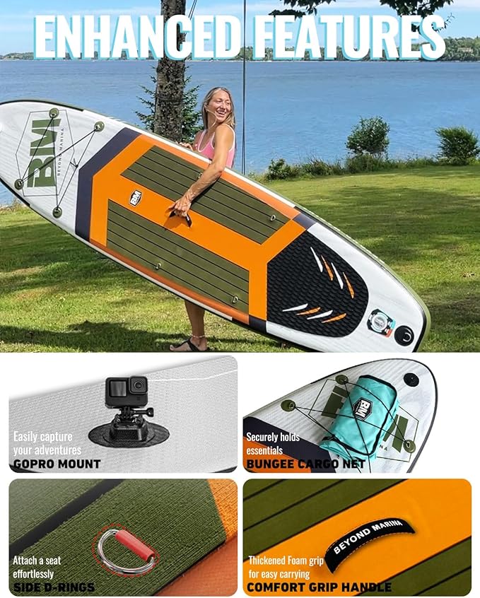 BM Paddle Board Inflatable Stand Up Paddle Board, SUP Paddleboard for Adult, Premium Accessories | Non-Slip EVA Deck & Foam Handles, Camera Mount, Double Action Pump, 85L Travel Backpack-StrideForce Fitness