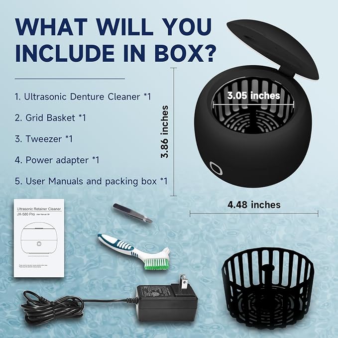 Ultrasonic Retainer Cleaner, 45kHz Retainer Cleaner Machine for Dentures, 4 Mode Dental Cleaning Pod with 200ML Capacity for Retainer Cleaning, Aligner, Mouth Guard, Toothbrush Head, Braces