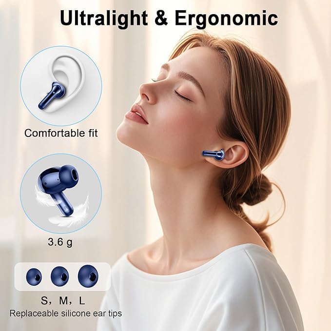 Wireless Earbuds, 2025 Bluetooth 5.4 Headphone 3D Stereo Bass Ear Bud, 4 ENC Noise Cancelling Mic, 40+Hrs USB-C in-Ear Earphone, IP-X7 Waterproof Headset Sport Workout Gym for Laptop Pad Android iOS-StrideForce Fitness