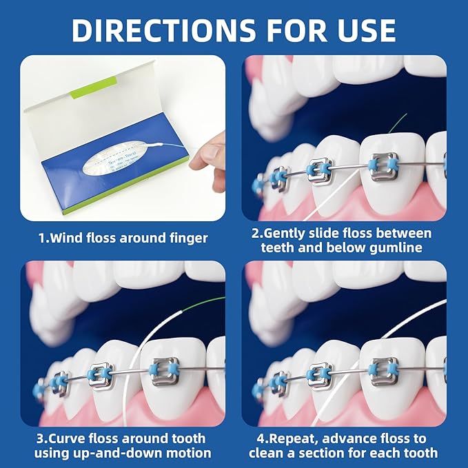 RioRand 3-in-1 Dental Floss for Braces - 80 Pre-Cut Strands with Floss Threaders | Orthodontic Floss for Effective Cleaning (Pack of 3)
