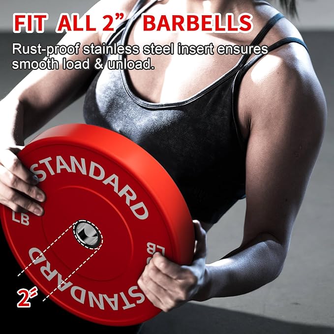 Colored Olympic Weight Plates, 2-inch Rubber Bumper Plate Set for Home Gym Barbell Weight Lifting and Strength Training-StrideForce Fitness