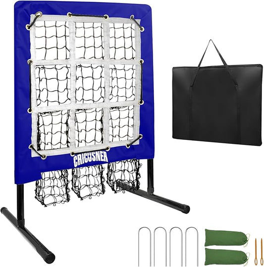 9 Hole Pitching Net, Heavy-Duty Baseball Net with Strike Zone for Pitching and Hitting, Height Adjustable Training Equipment with 9 Pocket Pitching Target for Baseball & Softball Practice-StrideForce Fitness
