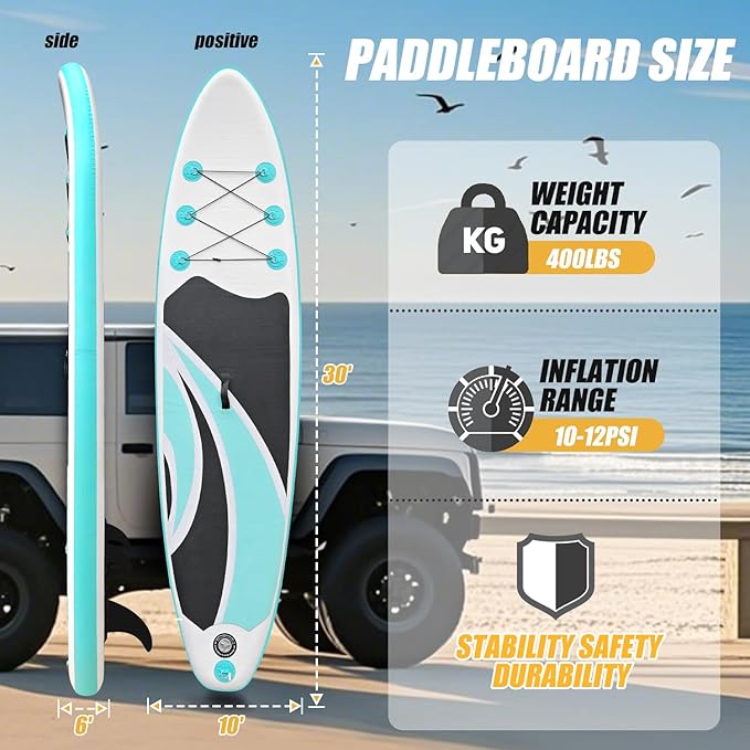 10' Inflatable Stand Up Paddle Board, Ultra-Light Wide Yoga Board for All Skill Levels with Premium SUP Paddleboard Accessories, 84L Waterproof Bag, Non-Slip Comfort Deck for Youth & Adults-StrideForce Fitness