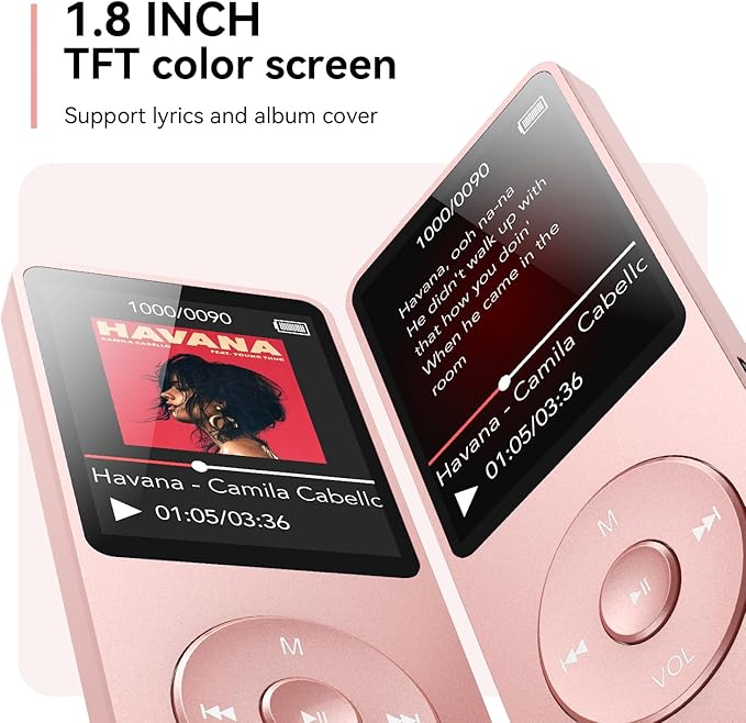 AGPTEK A02 MP3 Player with Bluetooth 5.3, 1.8 inch Screen Portable Music Player with Speaker, FM Radio, Voice Recorder, Supports Expanded Up to 128GB(Rose Gold, 32GB)-StrideForce Fitness