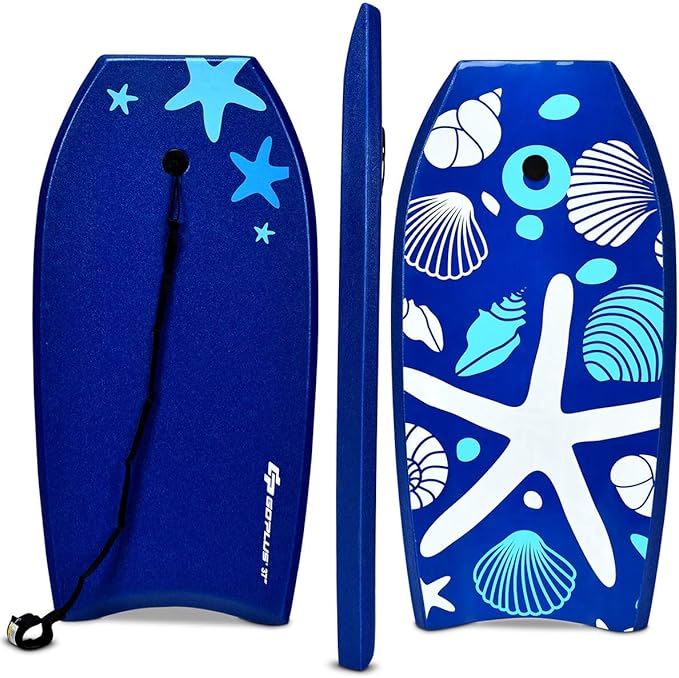 Goplus 41''/37''/33'' Lightweight Body Board for Beach, Surf Board with EPS Core, XPE Deck, HDPE Slick Bottom, Wrist Leash, Bodyboard for Kids Adults Surfing-StrideForce Fitness