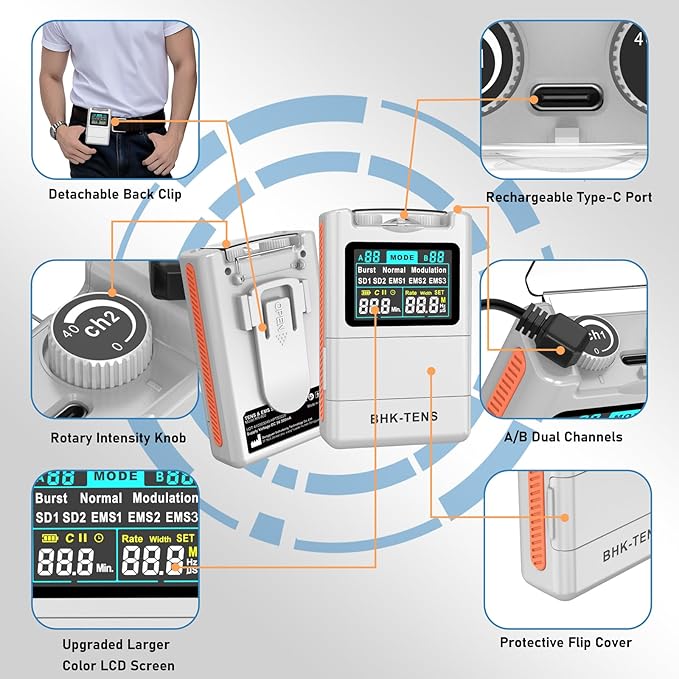2025 TENS EMS Unit Muscle Stimulator for Back Pain Relief, Upgraded Color LCD TENS Machine for Chronic Pain, Muscle Relaxation, Home Use. with 8 Customizable Pulse Modes, 8 TENS Pads, 40 Intensitys-StrideForce Fitness