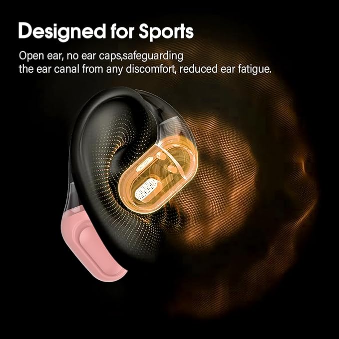 Open Ear Headphones, Bluetooth 5.4 Headphones Sports, Premium Sound with HD Mic Wireless Earbuds, 48H Playtime LED Power Display Ear Buds, IPX7 Lightweight Comfort Earphones for Running, Pink-StrideForce Fitness