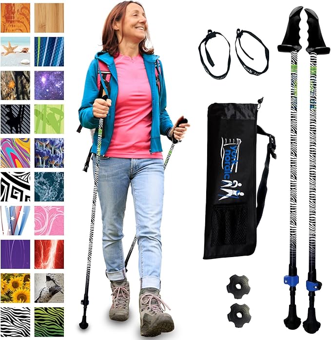 York Nordic Motivator Walking Poles for Balance and Rehab - Patented Stability Grips - Lightweight, Adjustable, and Collapsible - 2 Pieces Adjustable w/flip Locks - Heights 4'6" up to 6'2" - 230 lbs-StrideForce Fitness