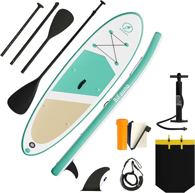 Inflatable Stand Up Paddle Board with SUP Accessories & Backpack. Paddle Boards for Adults. Non-Slip Deck, Wide Stance, Bottom Fin, Double Action Pump.-StrideForce Fitness