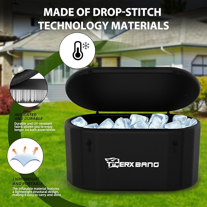 Ice Bath Tub,Inflatable Cold Plunge Tub, Water Chiller Compatible, 237.8Gallon Portable Ice Plunge Tub for Athletes, Adult Ice Bath Enthusiasts (Classic Black-Pro)-StrideForce Fitness