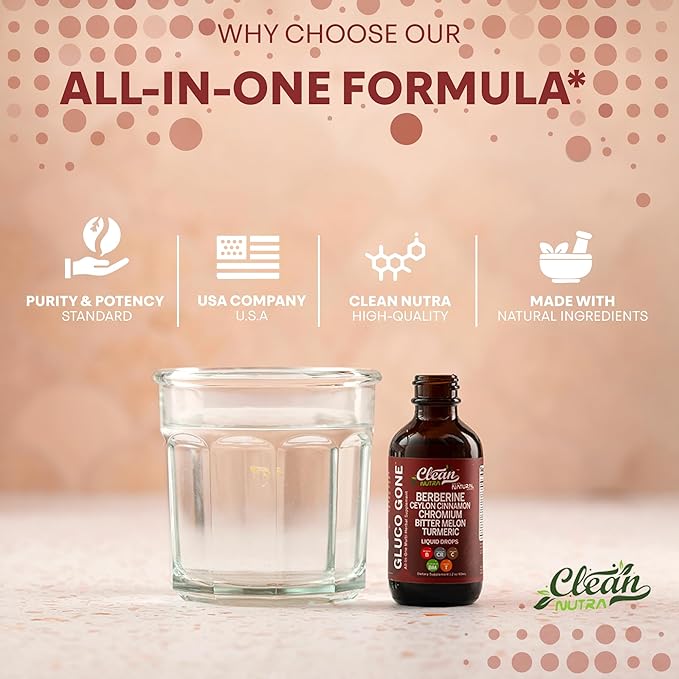 Clean Nutra Berberine with Ceylon Cinnamon Supplement Liquid Drops + Bitter Melon Extract, Glucomannan, Gymnema, Chromium, Turmeric, Organic Panax Ginseng, Moringa GLP-1 Support-StrideForce Fitness