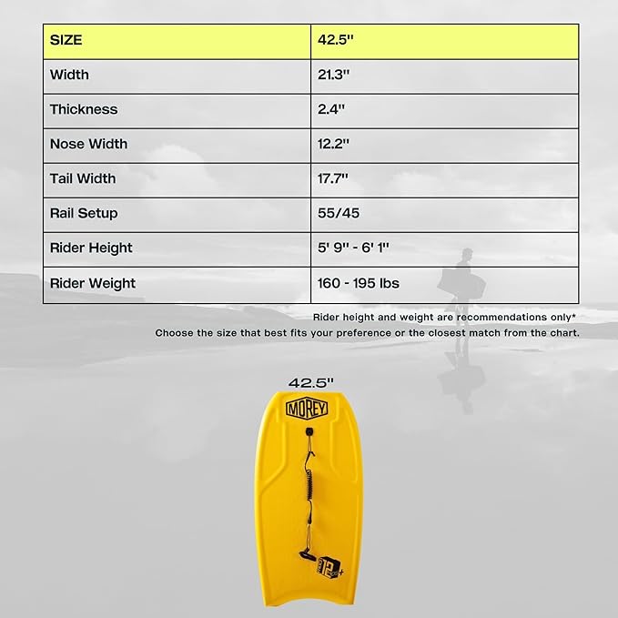 MOREY® Mach 12 MDS, 42.5" Bodyboard. Dynamic Speed Body Boards for Beach, for All Skill Levels, Embedded Fiberglass Stringer, with Coil Leash. Re-Engineered 2025 Model-StrideForce Fitness