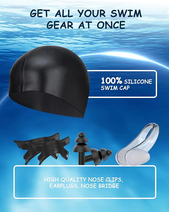 Kids Swim Goggles, Swimming Goggles for Kids Toddlers 3-14 with Swim Cap, Nose Clip, Nose Bridge, Ear Plugs-StrideForce Fitness