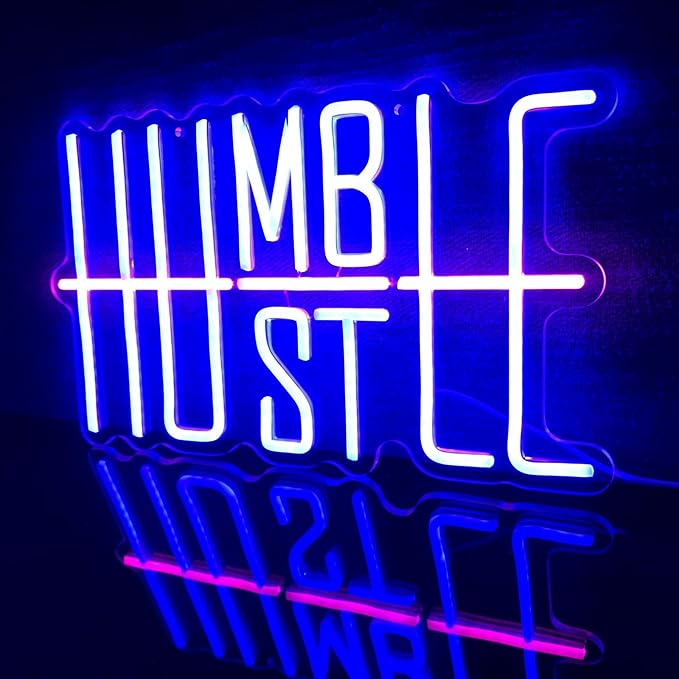 Humble&Hustle Neon Sign Light Up for Wall Decor Hustle Led Sign for Gym Small Acrylic Art Decor for Office Bedroom Decorations 16.54x9.45 inch-StrideForce Fitness