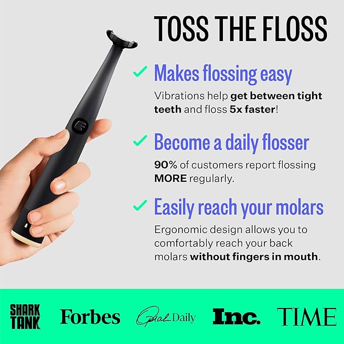 FLAUS Electric Flosser (Shark Tank) 3 Speeds + 135 Refill Heads (Floss Variety Pack: Extra Strong Woven & Gentle Gliding) Water Flosser Alternative, Dentist Designed Tooth Flossers Dental Floss Picks