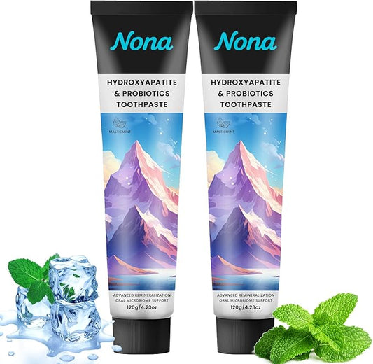 Nano Hydroxyapatite Toothpaste with Bamboo Charcoal & Probiotics, Fluoride-Free Formula for Remineralizing Enamel, Sensitive Relief & Whitening, Natural Peppermint for Fresh Breath (2pcs)