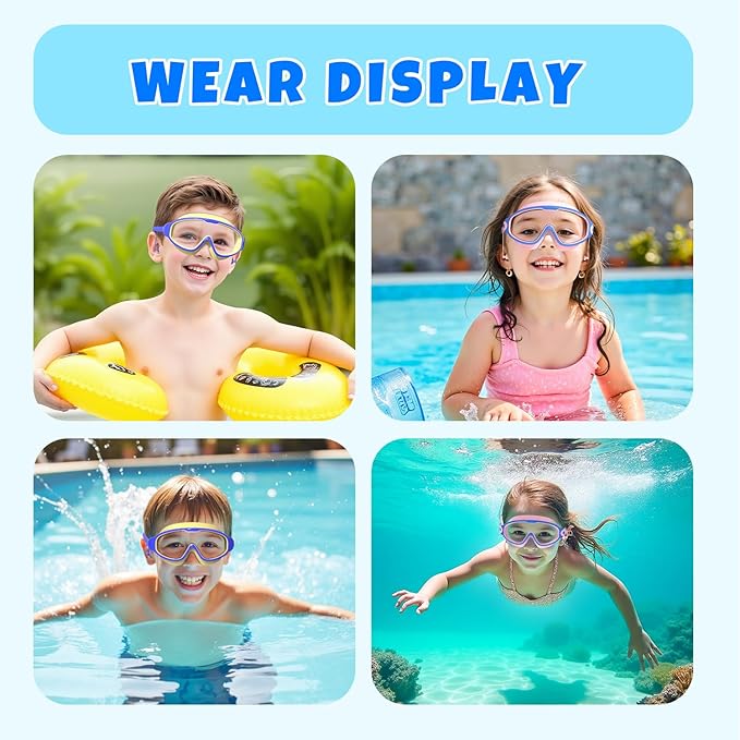 Swim Goggles for Kids 3-15 with Earplugs Large Frame Anti-Fog/UV Swimming Goggles for Boys Girls Toddler 2PCS-StrideForce Fitness