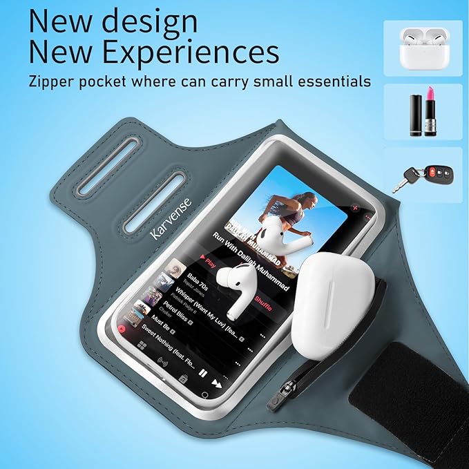 Arm Band for Phone for Running, Phone Holder for Running for iPhone & Samsung Galaxy, Cell Phone Armband Holder for Walking, Gym, Workout, w/Adjustable Strap & Zipper Pocket (Grey-S)-StrideForce Fitness