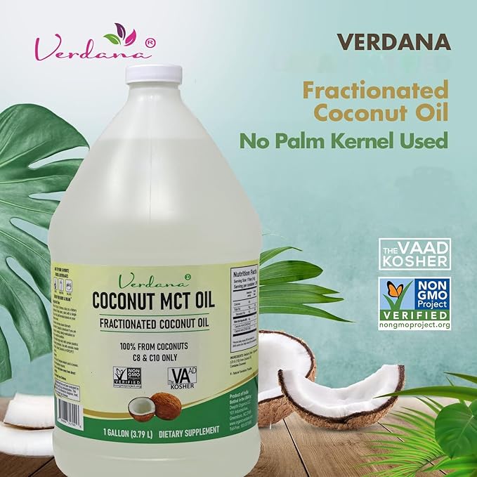 Verdana Coconut MCT Oil 1 Gallon – Food Grade for Keto Coffee, Unflavored Natural Oil Pulling Mouthwash, Massage, Aromatherapy – 100% from Coconut - Medium Chain Triglycerides – Non-GMO, Kosher