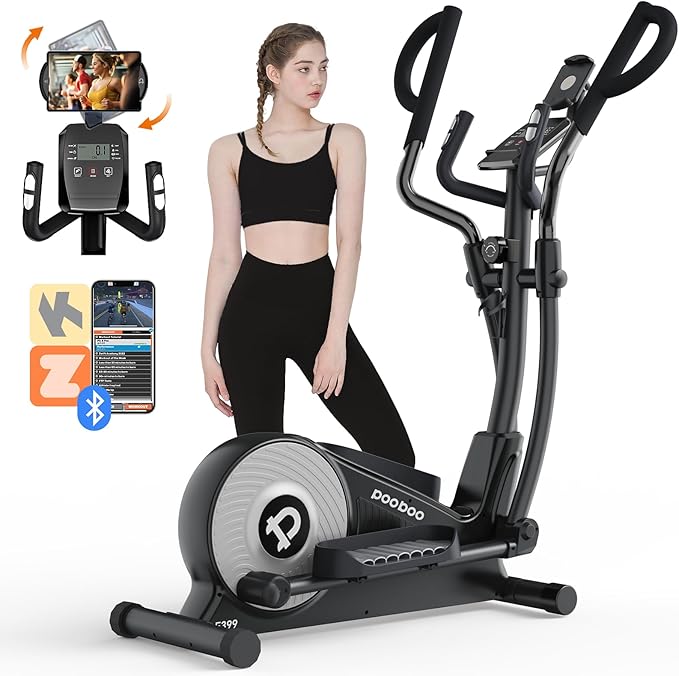 pooboo Elliptical Machine, Elliptical Exercise Machine with 16-Level Resistance&Hyper-Quiet Magnetic Driving System, Elliptical Machine for Home with LCD Monitor&15.5IN Stride, 350LBS Weight Capacity-StrideForce Fitness