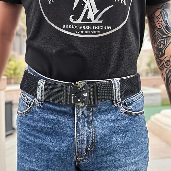 KingMoore Men's Tactical Belt Heavy Duty Webbing Belt Adjustable Military Style Nylon Belts with Metal Buckle-StrideForce Fitness