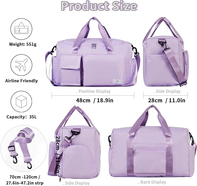 FIORETTO Women's Gym Duffle Bag with Shoes Compartment, 37L Capacity, Ideal for Travel, Gym, Sports, Duffel, Weekender-StrideForce Fitness