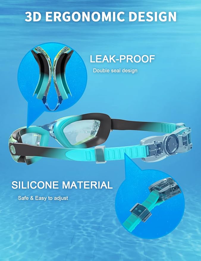 Kids Swim Goggles, Swimming Goggles for Kids with Nose Clip, Earplugs, Nose Bridge for Age 3-15-StrideForce Fitness