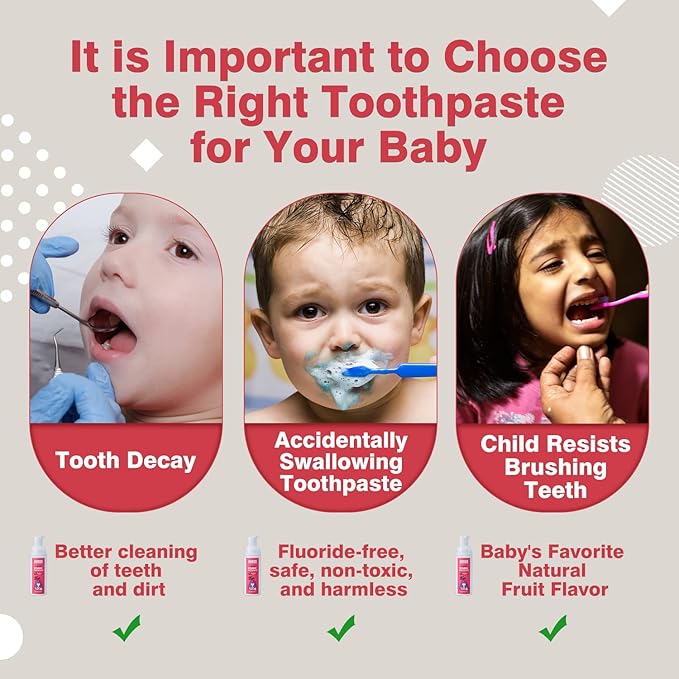 NOHOO Fluoride Free Foam Toothpaste Kids Fruit Flavour,Natural Training Toothpaste for Baby Toddler Children Oral Cleaning and Cavity Protection(Strawberry + Cantaloupe)