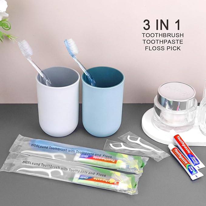 200 pcs Disposable Toothbrushes with Toothpaste Floss Individually Wrapped, 2 Color Toothbrush, 10g Toothpaste, Floss Pick, Bulk Toothbrush for Homeless,Airbnb,Hotel,Guest