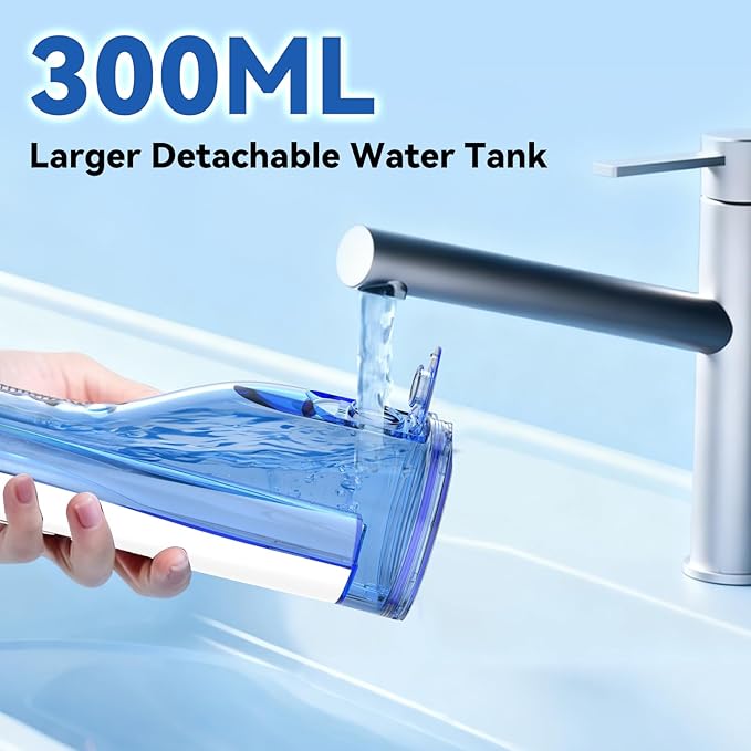 Cordless Portable Water Flosser with 300ML Tank: Rechargeable Oral Irrigator with 5 Tips for Travel, Braces Care and Sensitive Gums, IPX7 Waterproof Teeth Cleaning Device(Black)