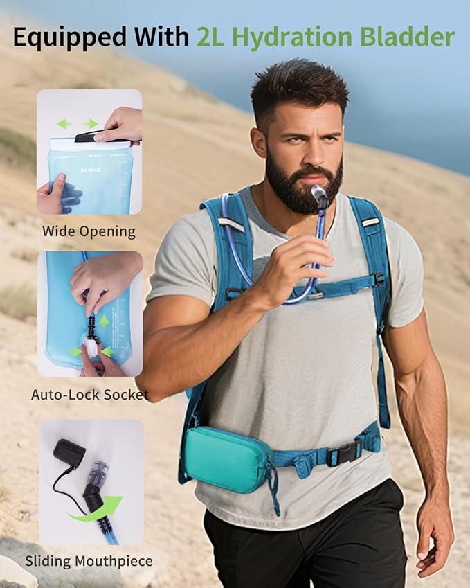 ECOHUB Hydration Backpack for Men Women, 20L Lightweight Hiking Daypack Cycling Backpack with 2L Water Bladder, Insulated Hydration Pack with Waist Pack-StrideForce Fitness